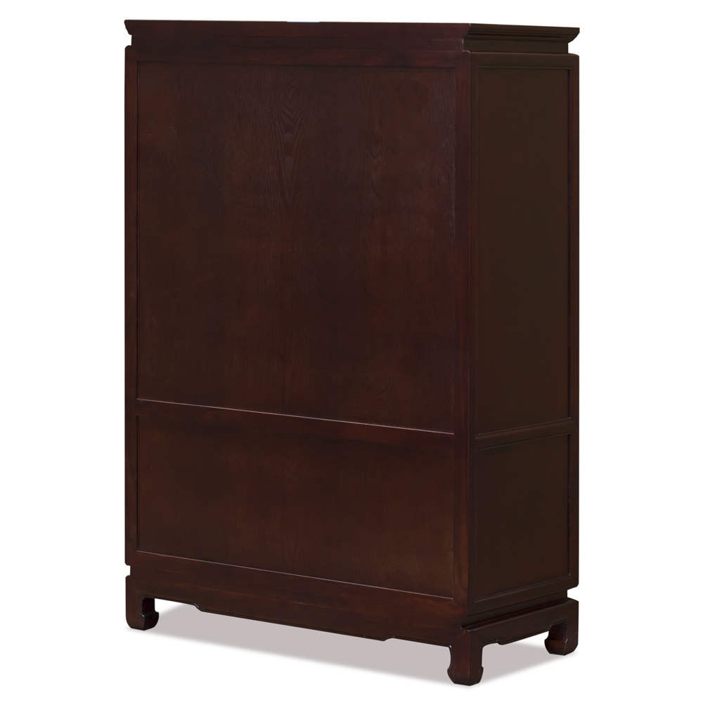 Dark Cherry Elmwood Bird and Flower Motif Oriental Armoire