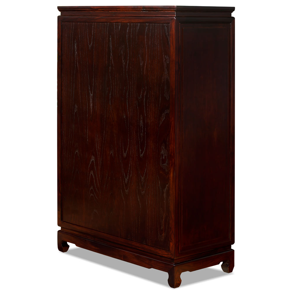 Dark Cherry Elmwood Chinese Longevity High Chest of Drawers