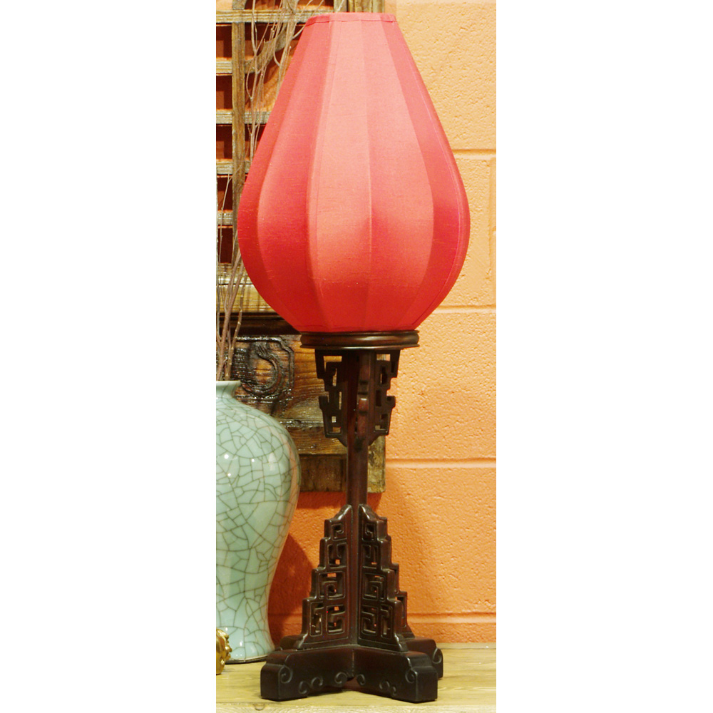 Elmwood Imperial Asian Table Lantern with Red Shade