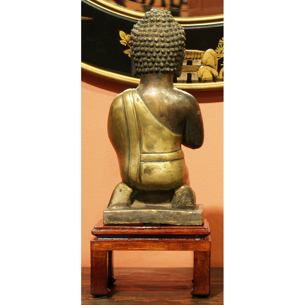 Kneeling Bronze Praying Buddha Oriental Statue