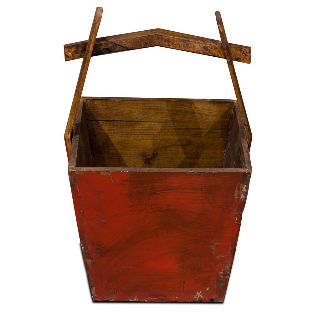 Vintage Red Wooden Oriental Water Bucket