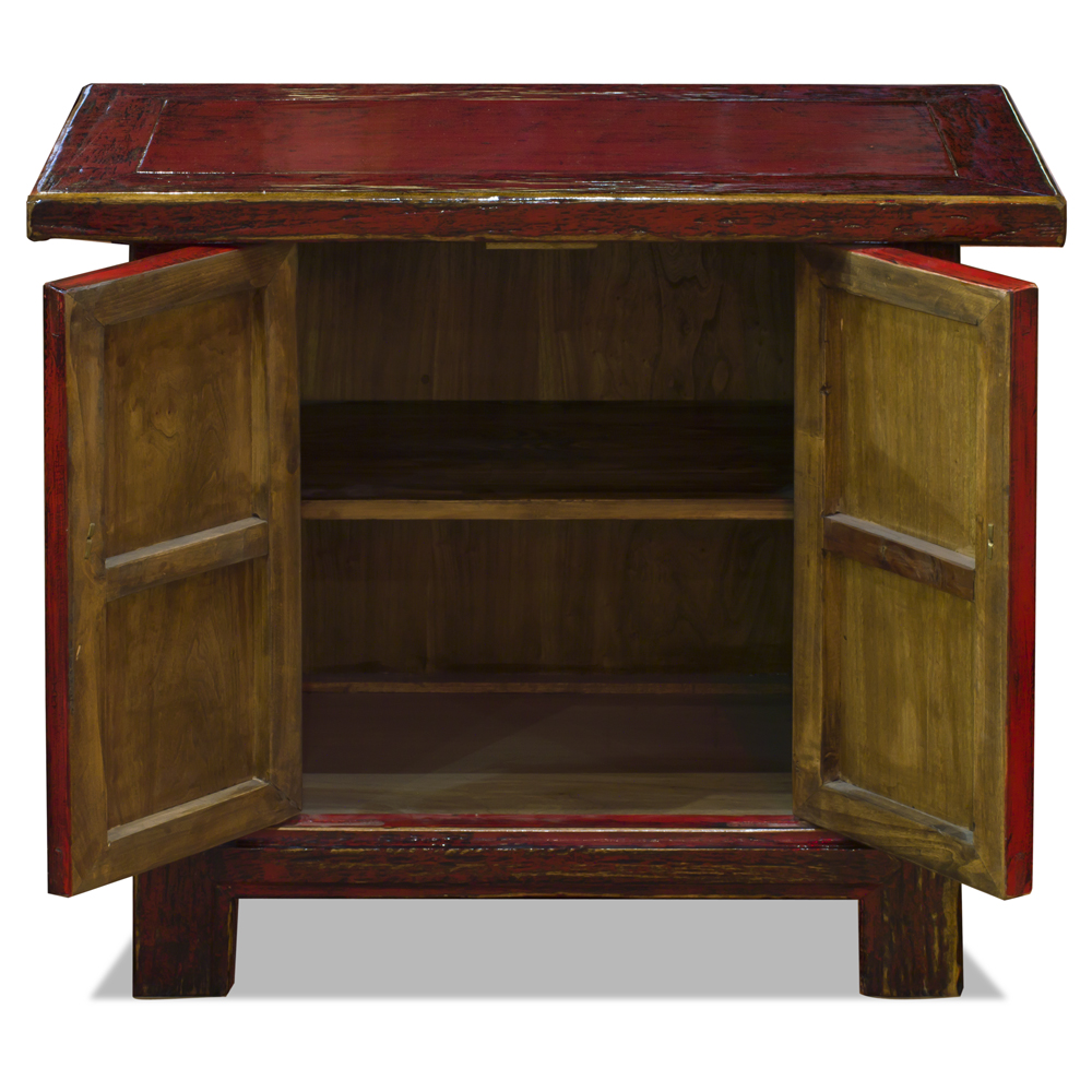 Distressed Red Elmwood Chinese Mandarin Cabinet