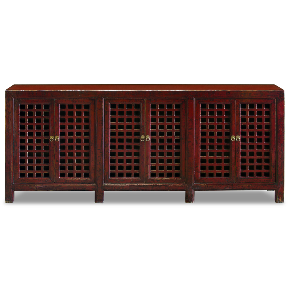 Distressed Red Elmwood Chinese Mandarin Sideboard