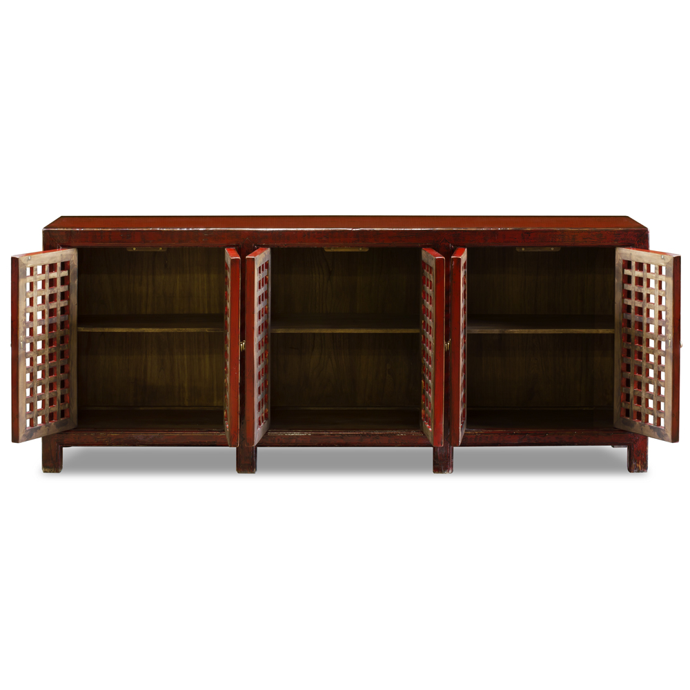 Distressed Red Elmwood Chinese Mandarin Sideboard