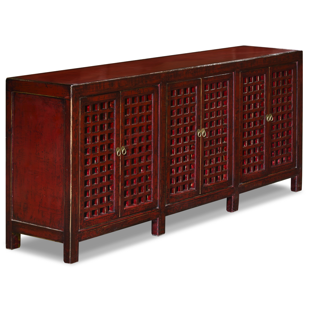 Distressed Red Elmwood Chinese Mandarin Sideboard