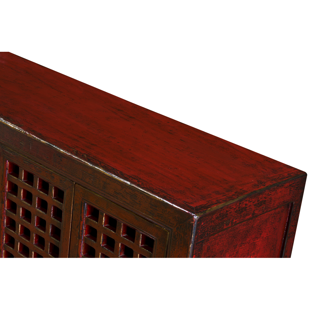 Distressed Red Elmwood Chinese Mandarin Sideboard