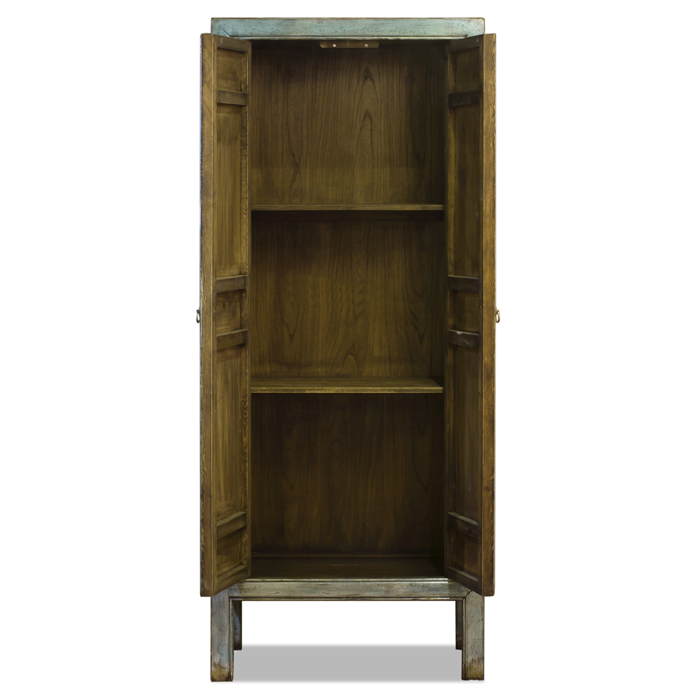 Distressed Light Blue Elmwood Chinese Mandarin Armoire