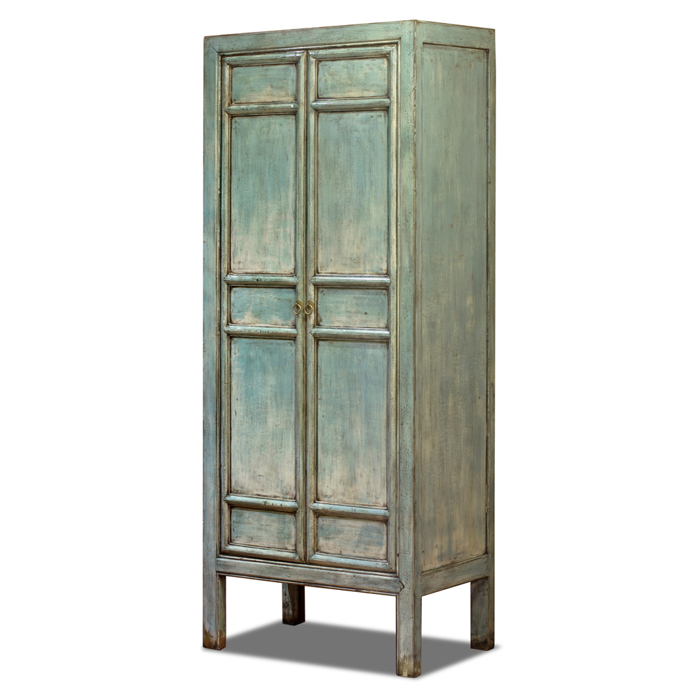 Distressed Light Blue Elmwood Chinese Mandarin Armoire