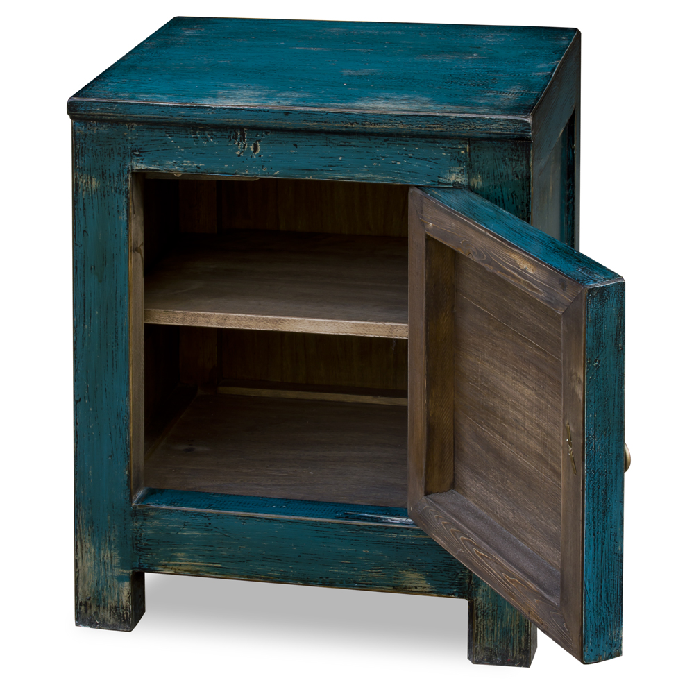 Distressed Indigo Blue Elmwood Tibetan Cabinet