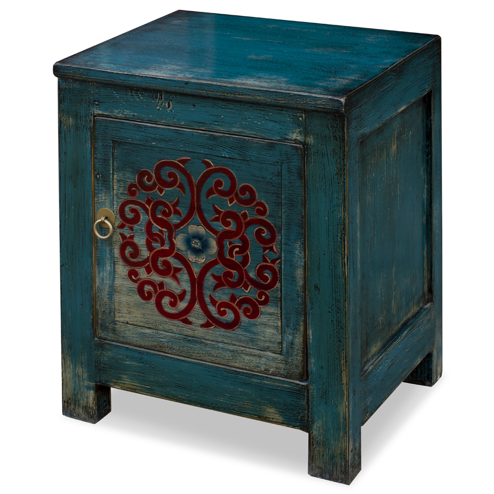 Distressed Indigo Blue Elmwood Tibetan Cabinet