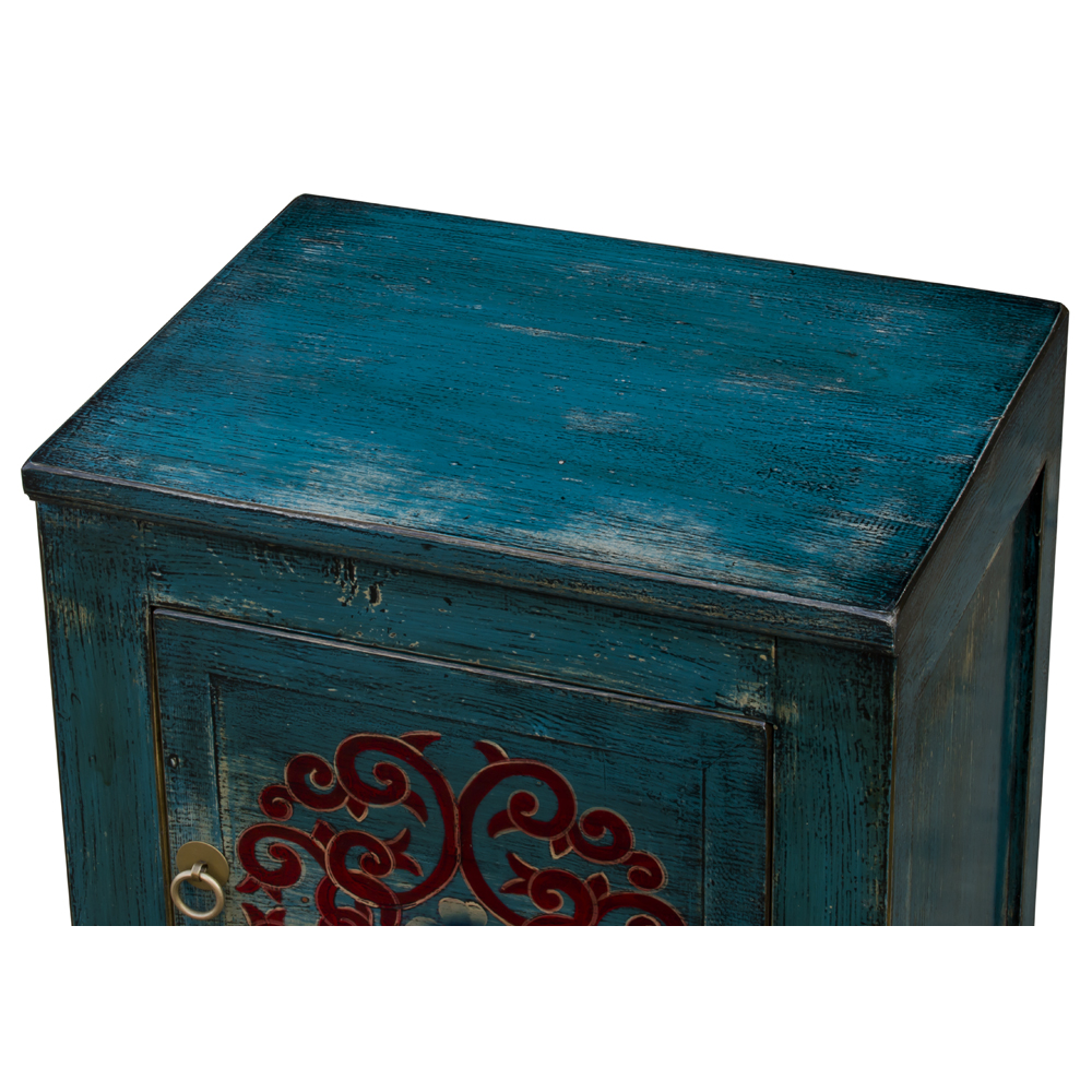 Distressed Indigo Blue Elmwood Tibetan Cabinet