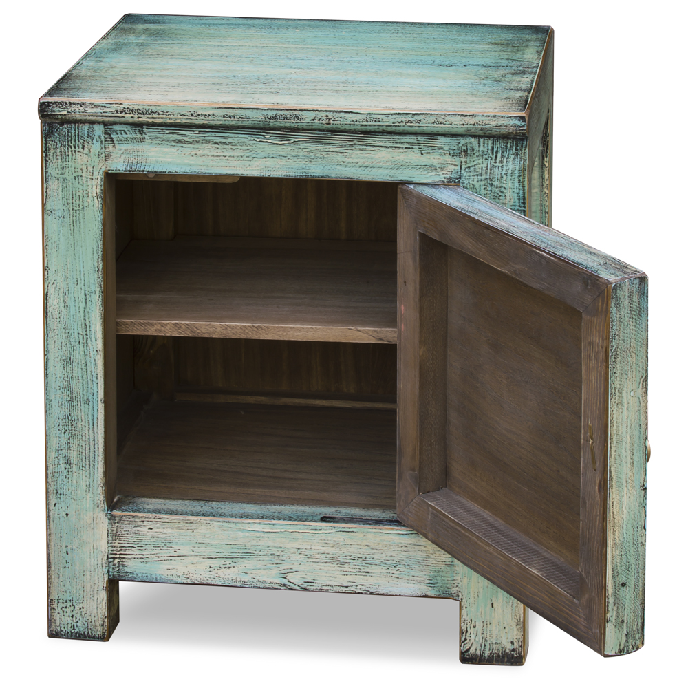 Distressed Light Turquoise Blue Elmwood Tibetan Cabinet