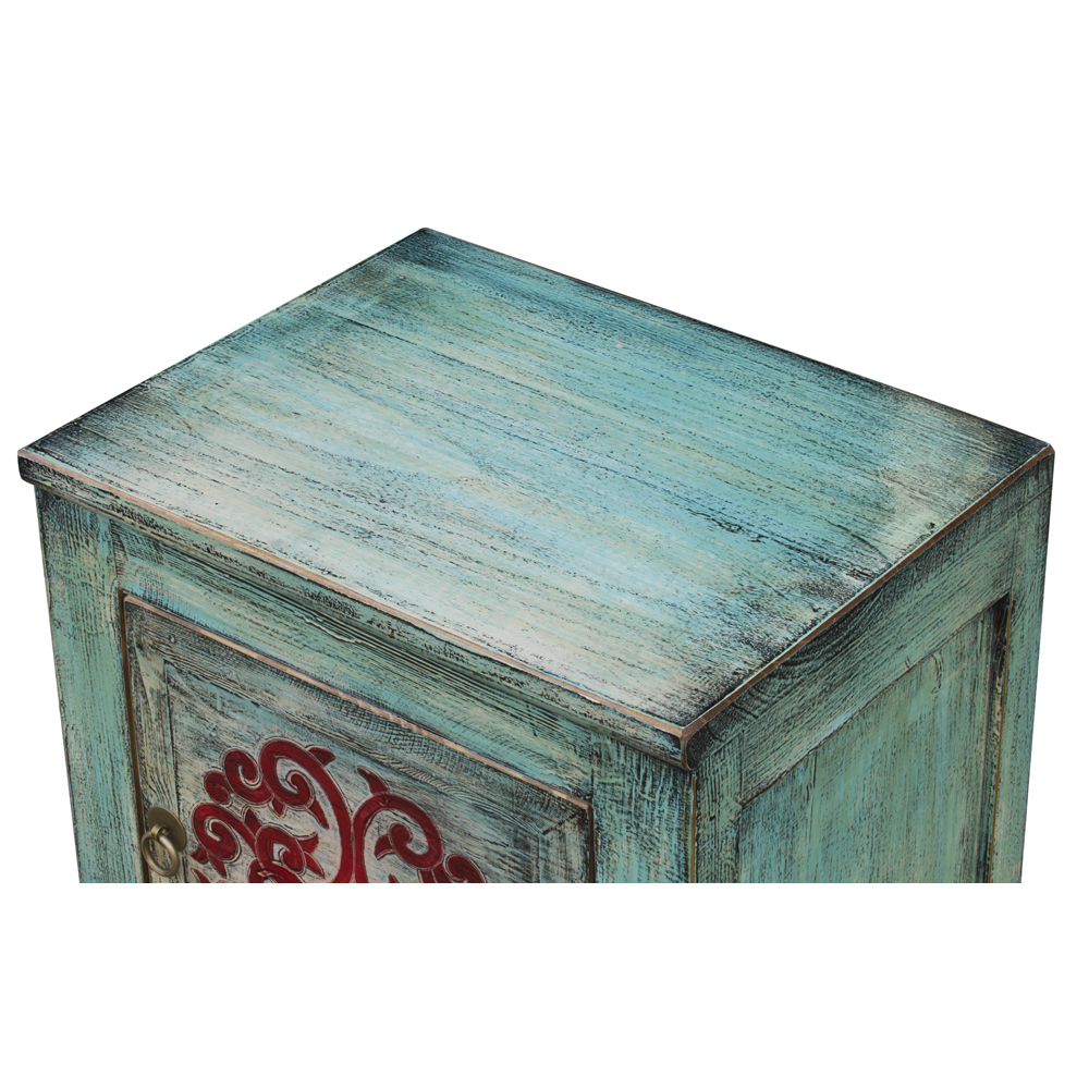 Distressed Light Turquoise Blue Elmwood Tibetan Cabinet