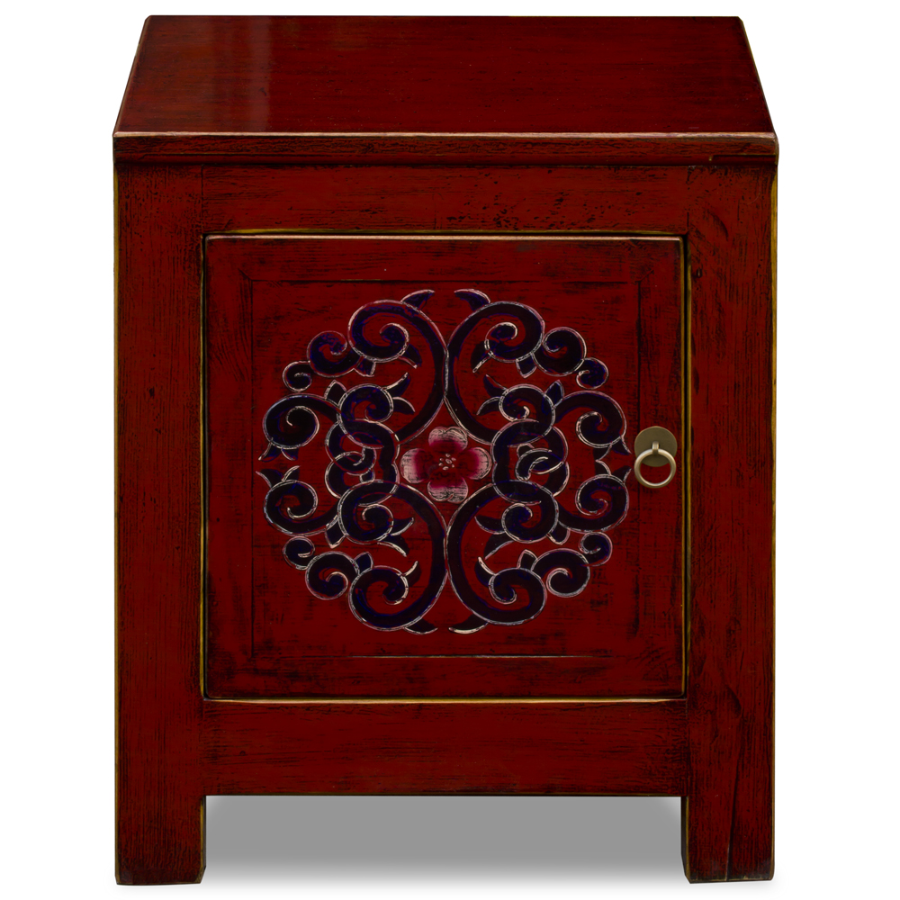 Distressed Dark Red Elmwood Tibetan Cabinet