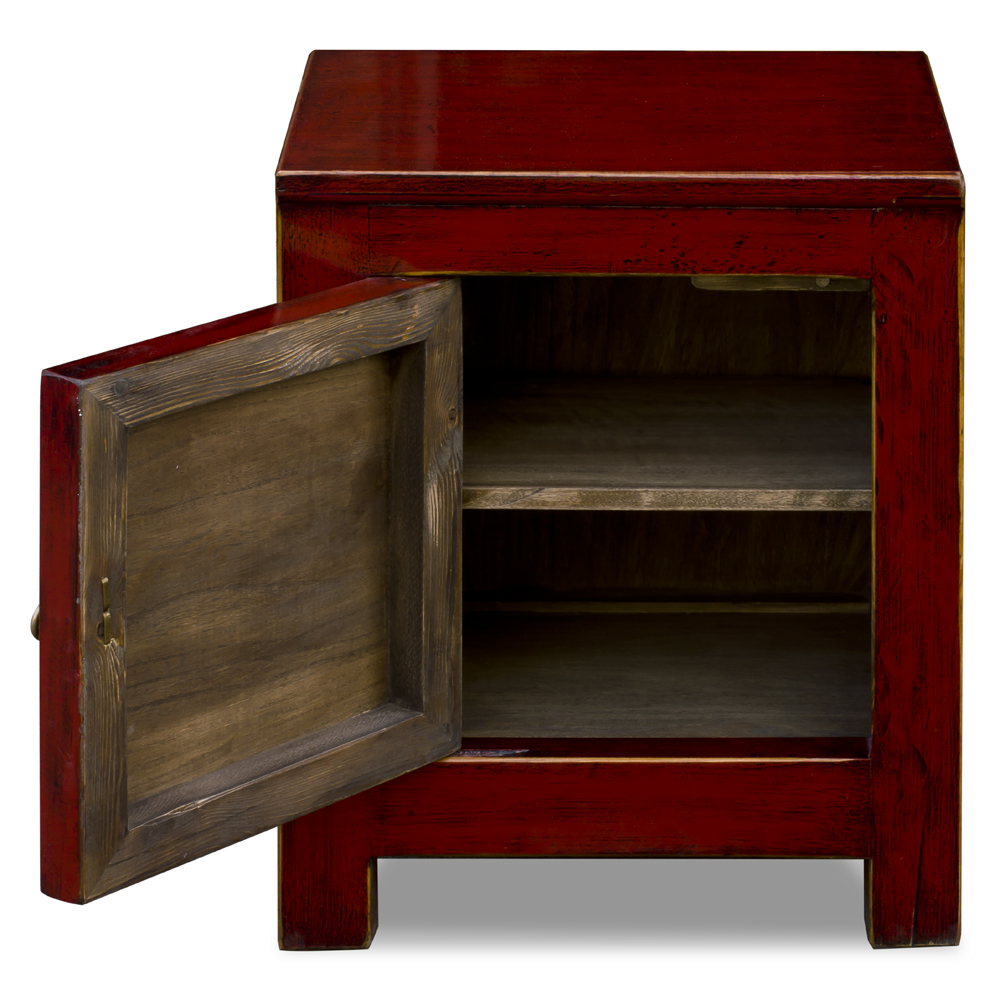 Distressed Dark Red Elmwood Tibetan Cabinet