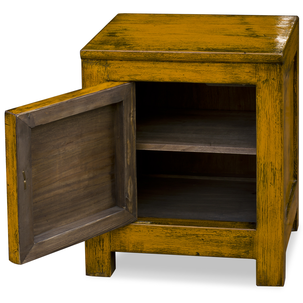 Distressed Saffron Yellow Elmwood Tibetan Cabinet