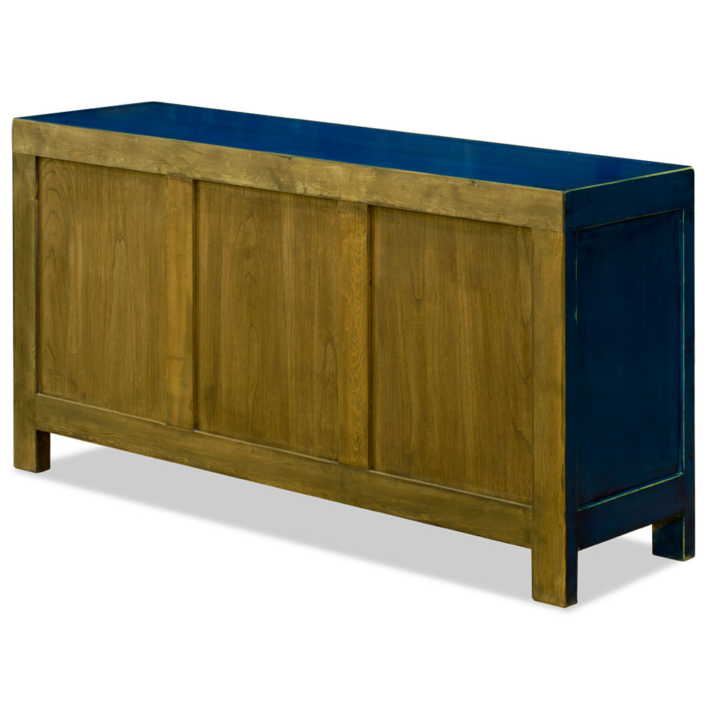 Distressed Navy Blue Elmwood Chinese Tang Cabinet