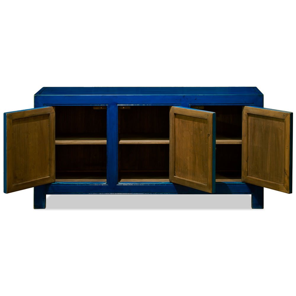 Distressed Navy Blue Elmwood Chinese Tang Cabinet