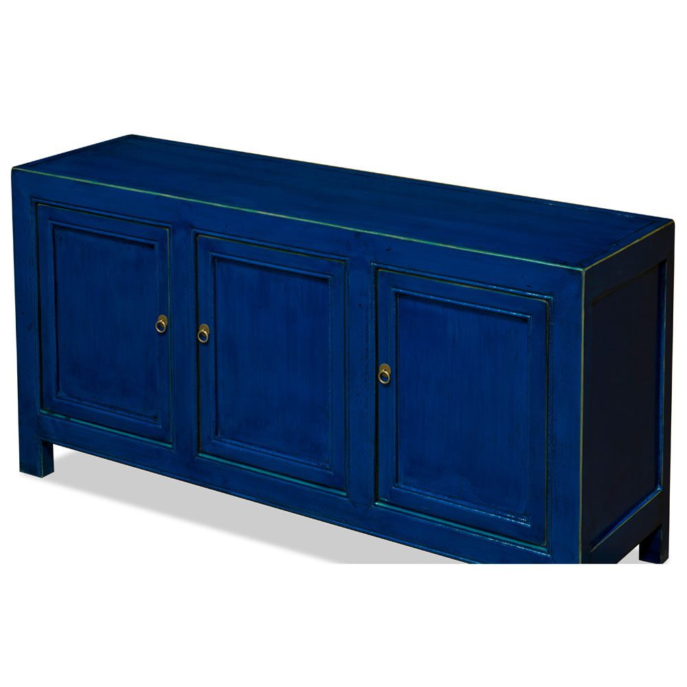 Distressed Navy Blue Elmwood Chinese Tang Cabinet