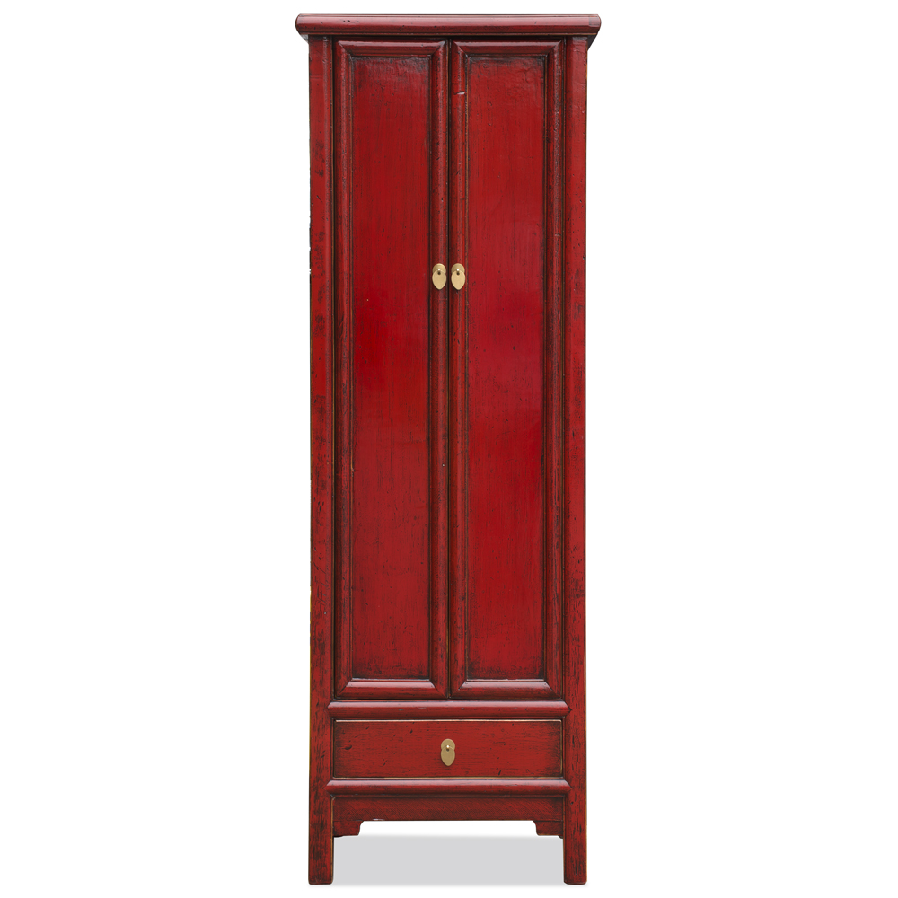 Distressed Red Elmwood Chinese Ming Armoire