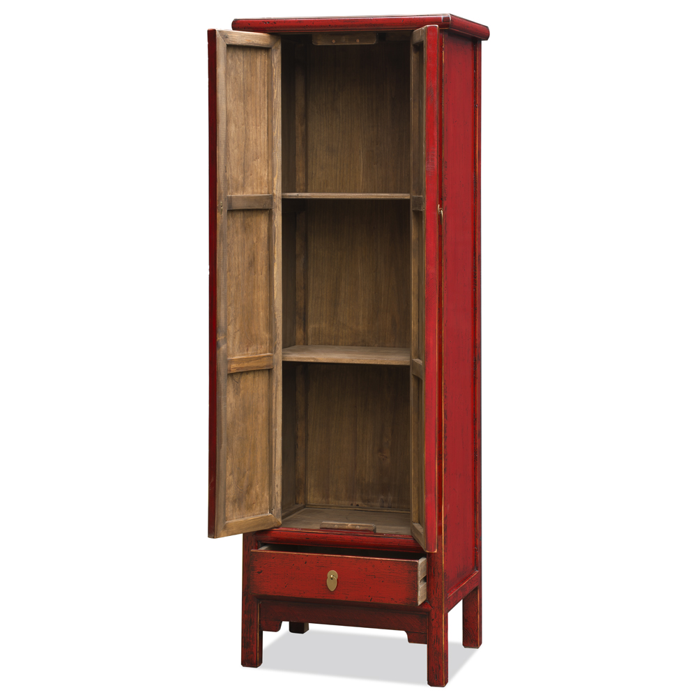 Distressed Red Elmwood Chinese Ming Armoire