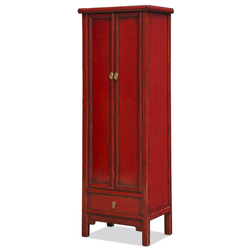 Distressed Red Elmwood Chinese Ming Armoire