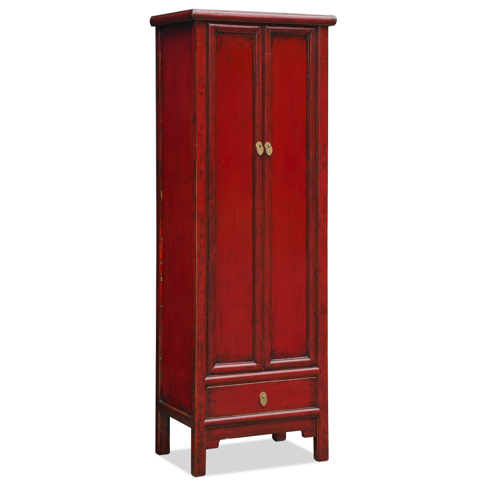 Distressed Red Elmwood Chinese Ming Armoire