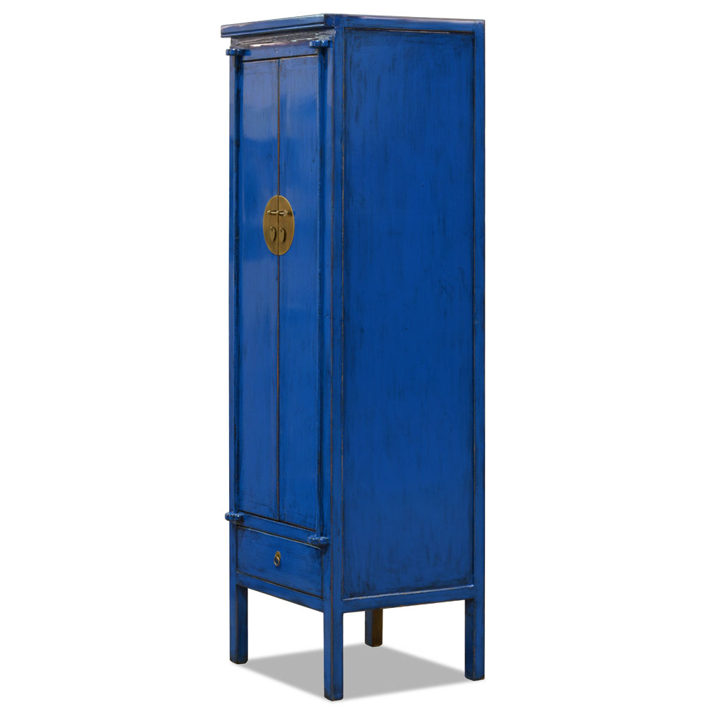 Distressed Navy Blue Elmwood Chinese Ming Armoire