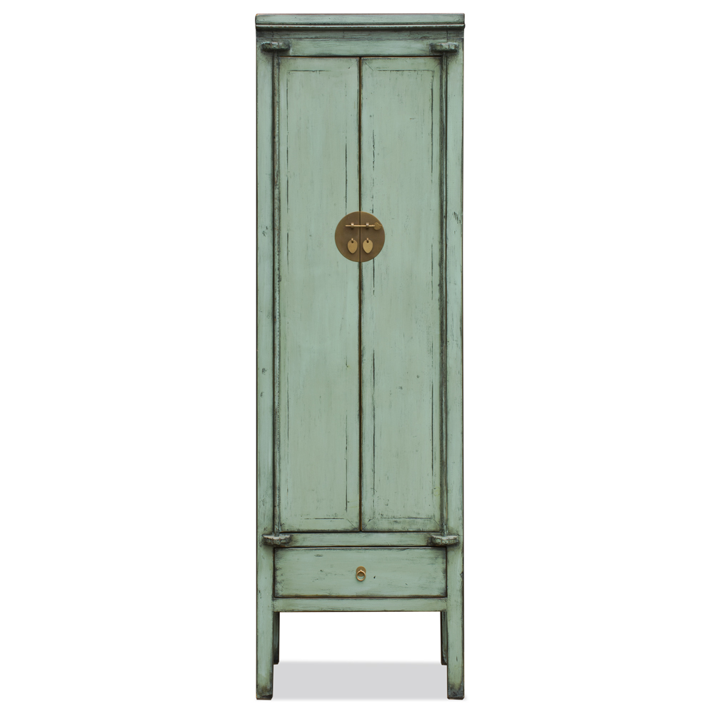 Distressed Aquamarine Green Elmwood Chinese Ming Armoire