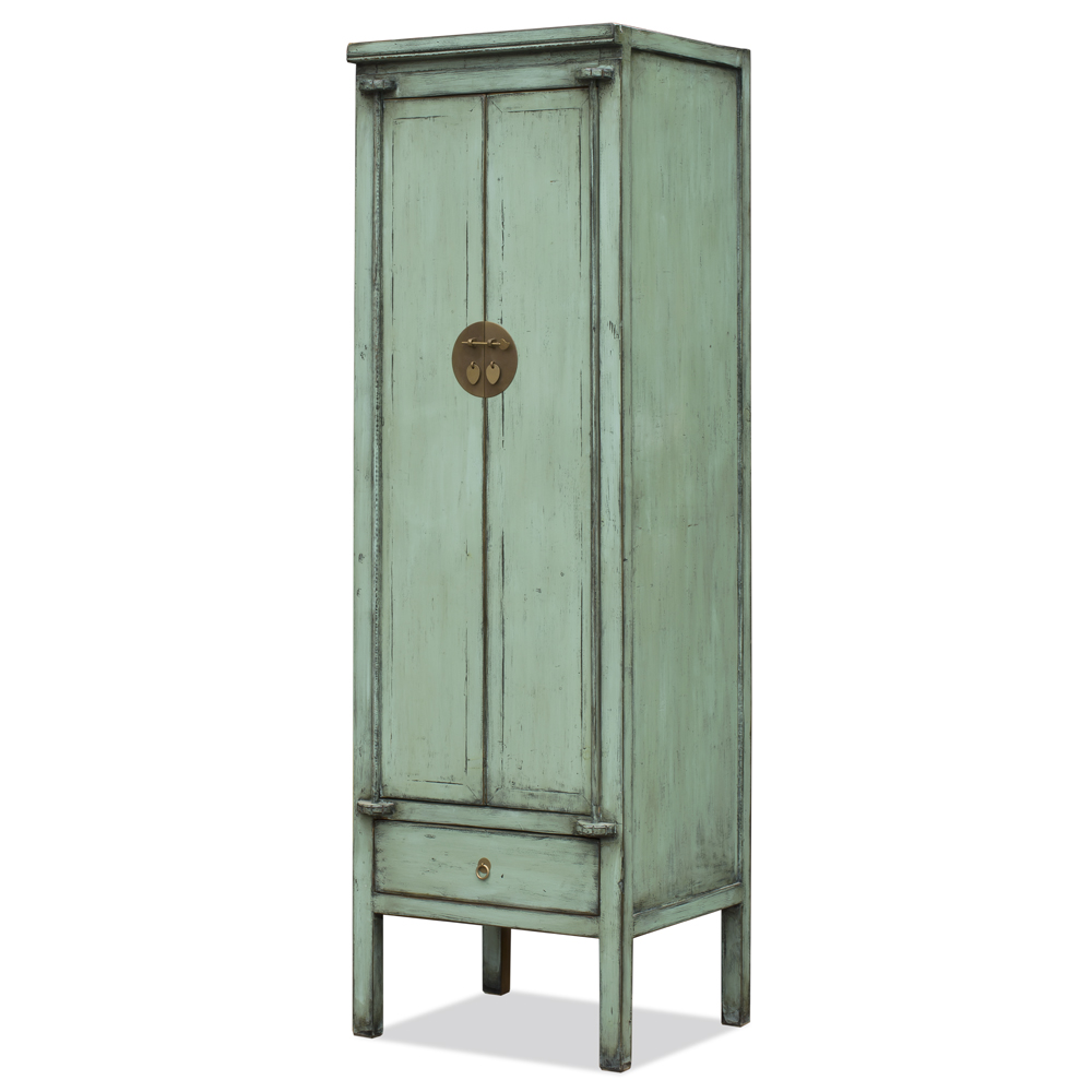 Distressed Aquamarine Green Elmwood Chinese Ming Armoire