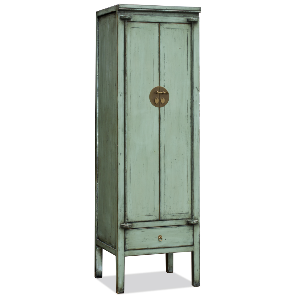 Distressed Aquamarine Green Elmwood Chinese Ming Armoire