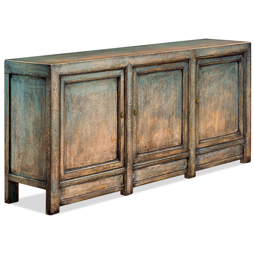 Distressed Light Blue Elmwood Mandarin Oriental Cabinet