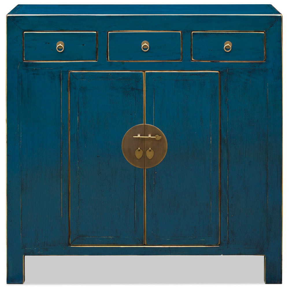 Distressed Aqua Blue Elmwood Ming Style Asian Sideboard