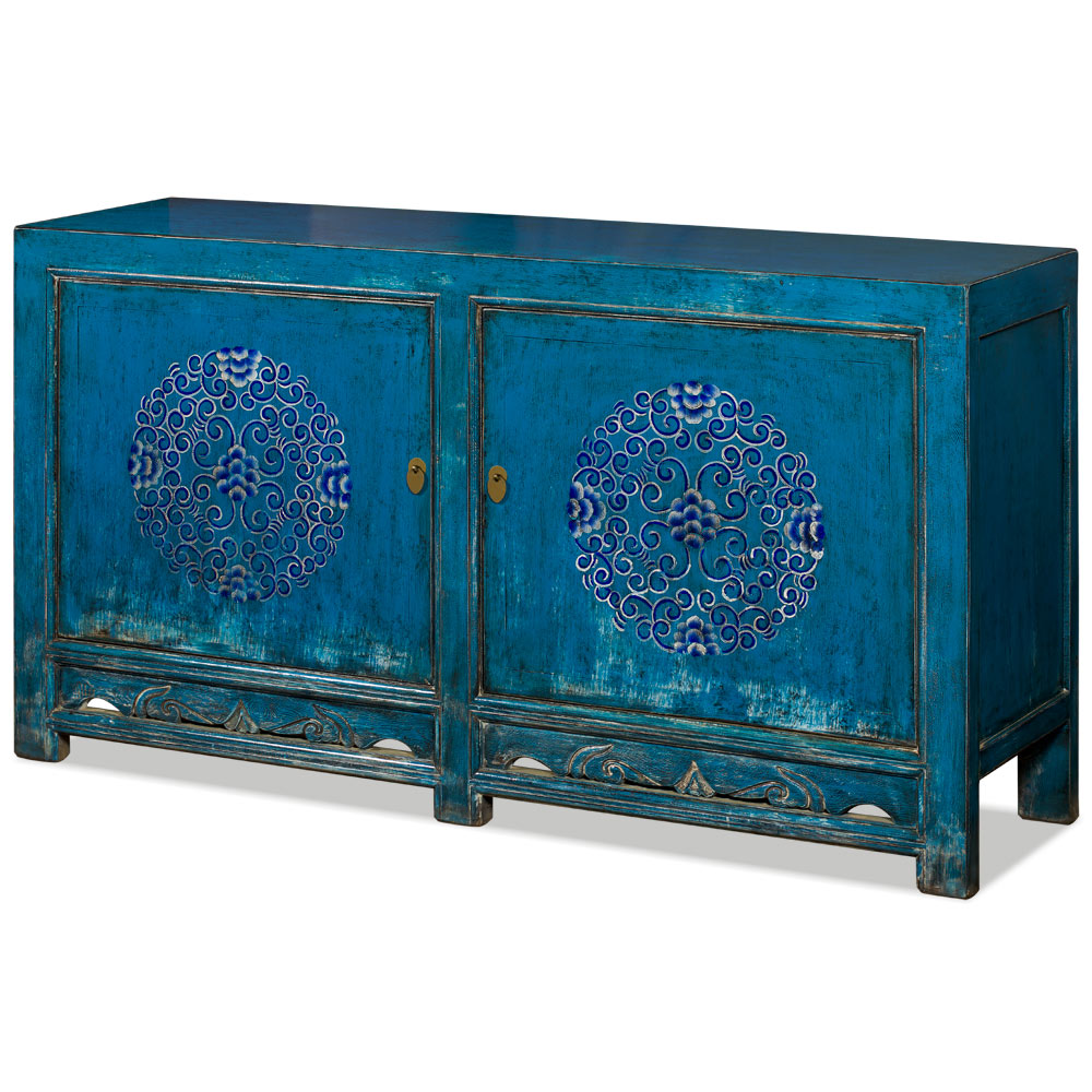 Distressed Blue Elmwood Tibetan Cabinet