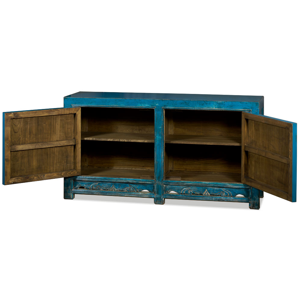 Distressed Blue Elmwood Tibetan Cabinet