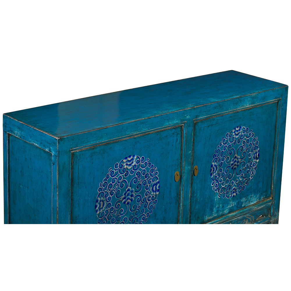 Distressed Blue Elmwood Tibetan Cabinet