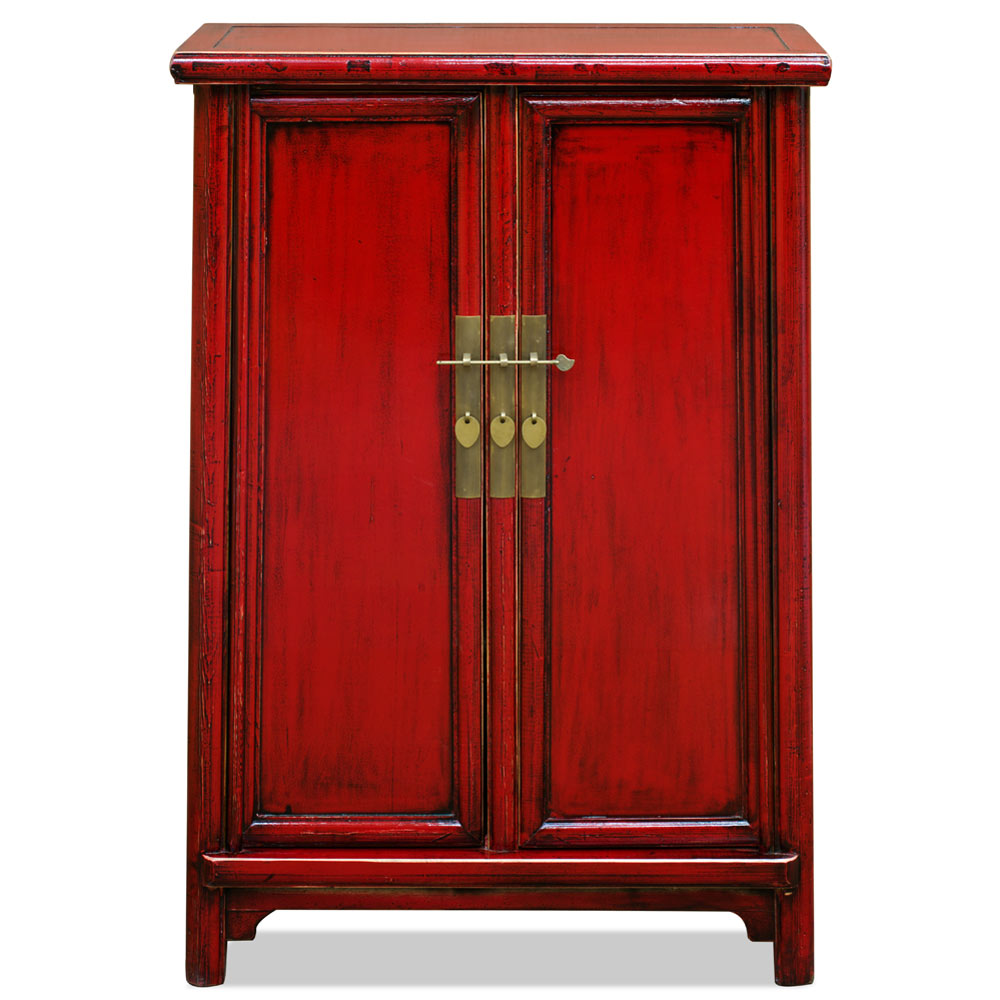 Elmwood Distressed Red Ming Chinese Cabinet