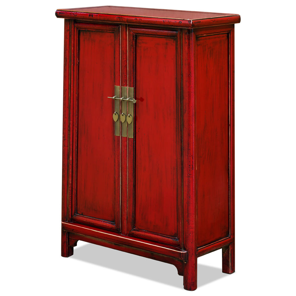 Elmwood Distressed Red Ming Chinese Cabinet