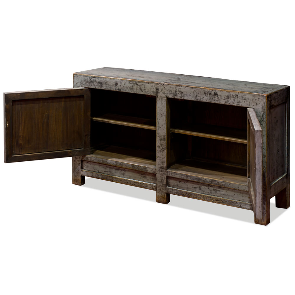 Elmwood Distressed Grey Ming Chinese Cabinet