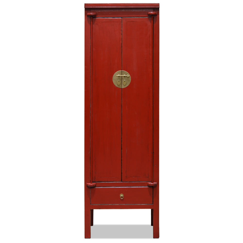 Distressed Red Elmwood Chinese Ming Armoire