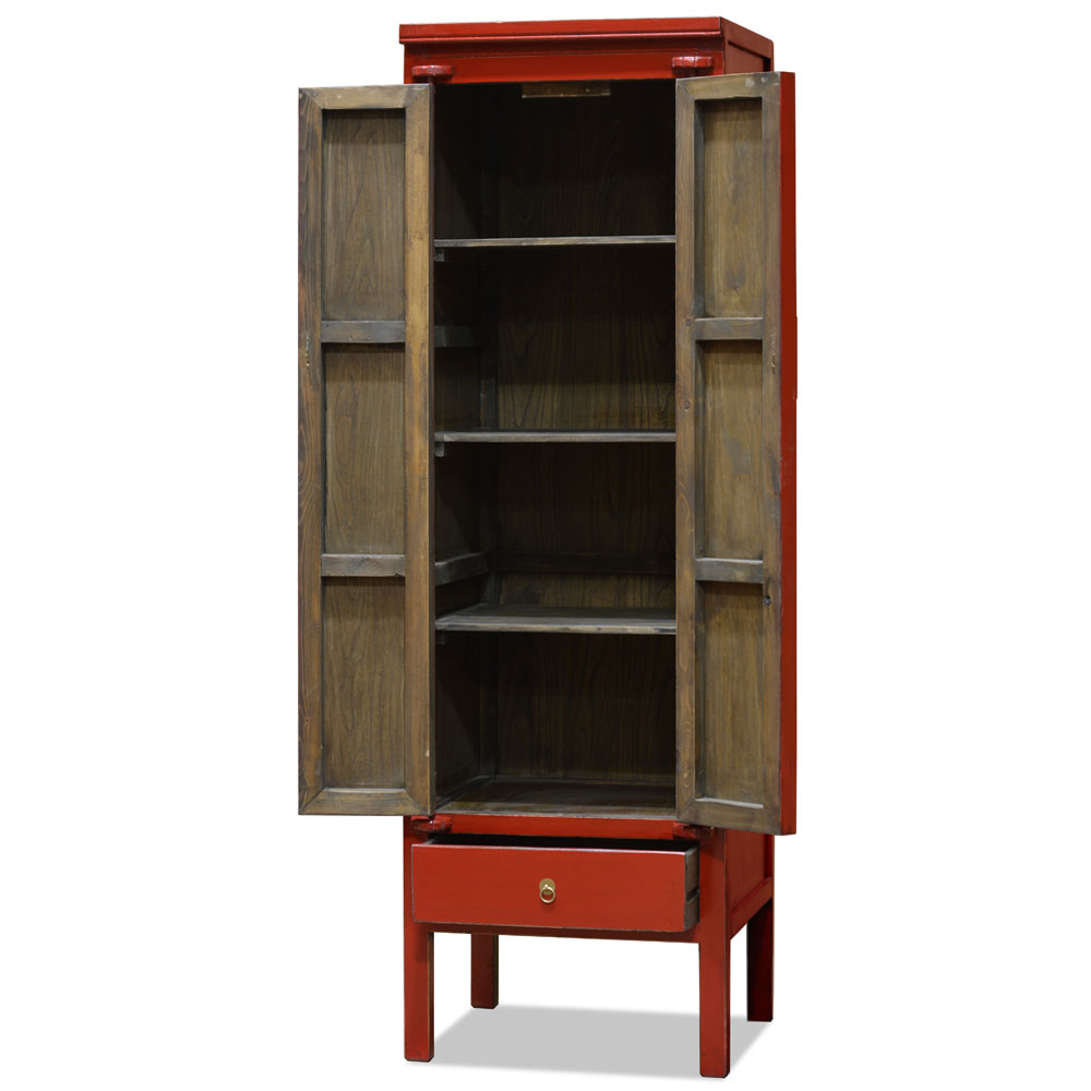 Distressed Red Elmwood Chinese Ming Armoire