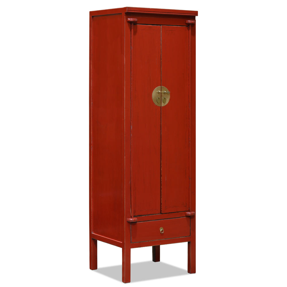 Distressed Red Elmwood Chinese Ming Armoire