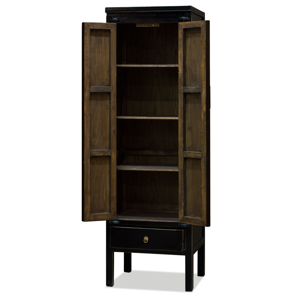 Distressed Black Elmwood Chinese Ming Armoire