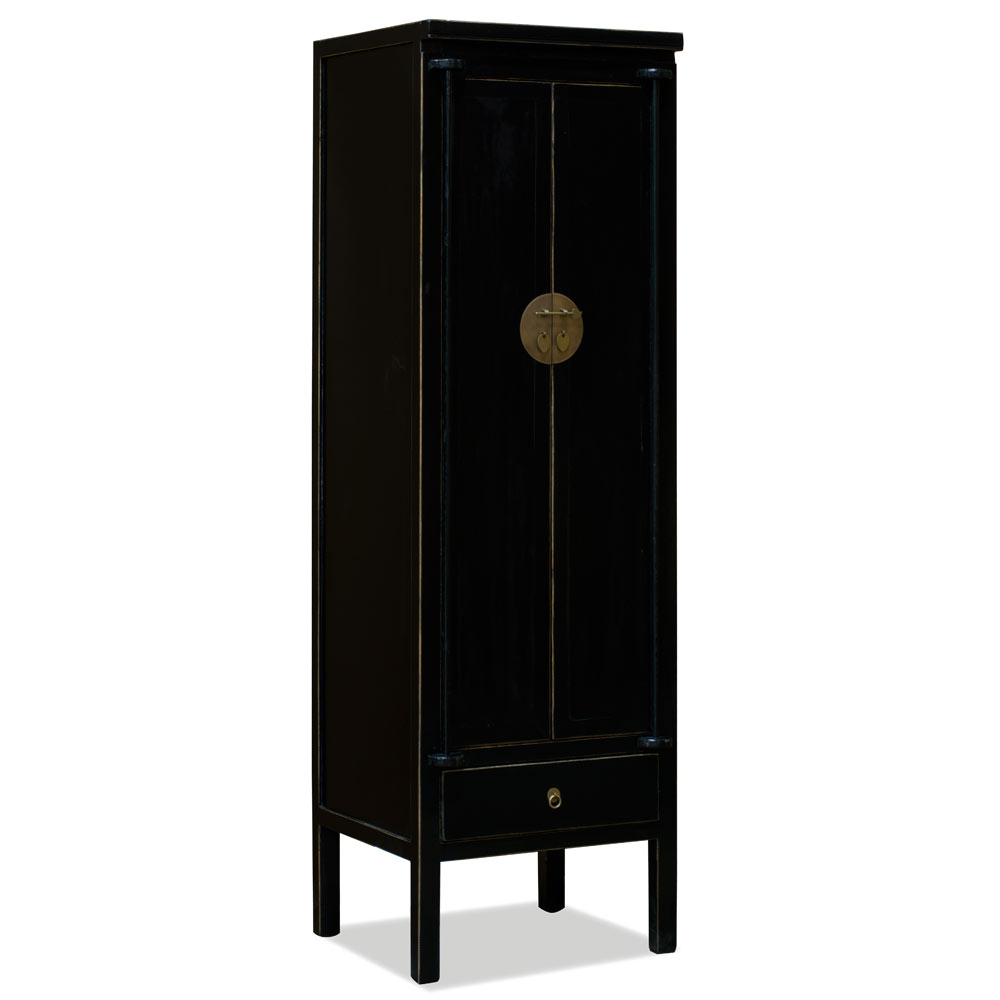 Distressed Black Elmwood Chinese Ming Armoire