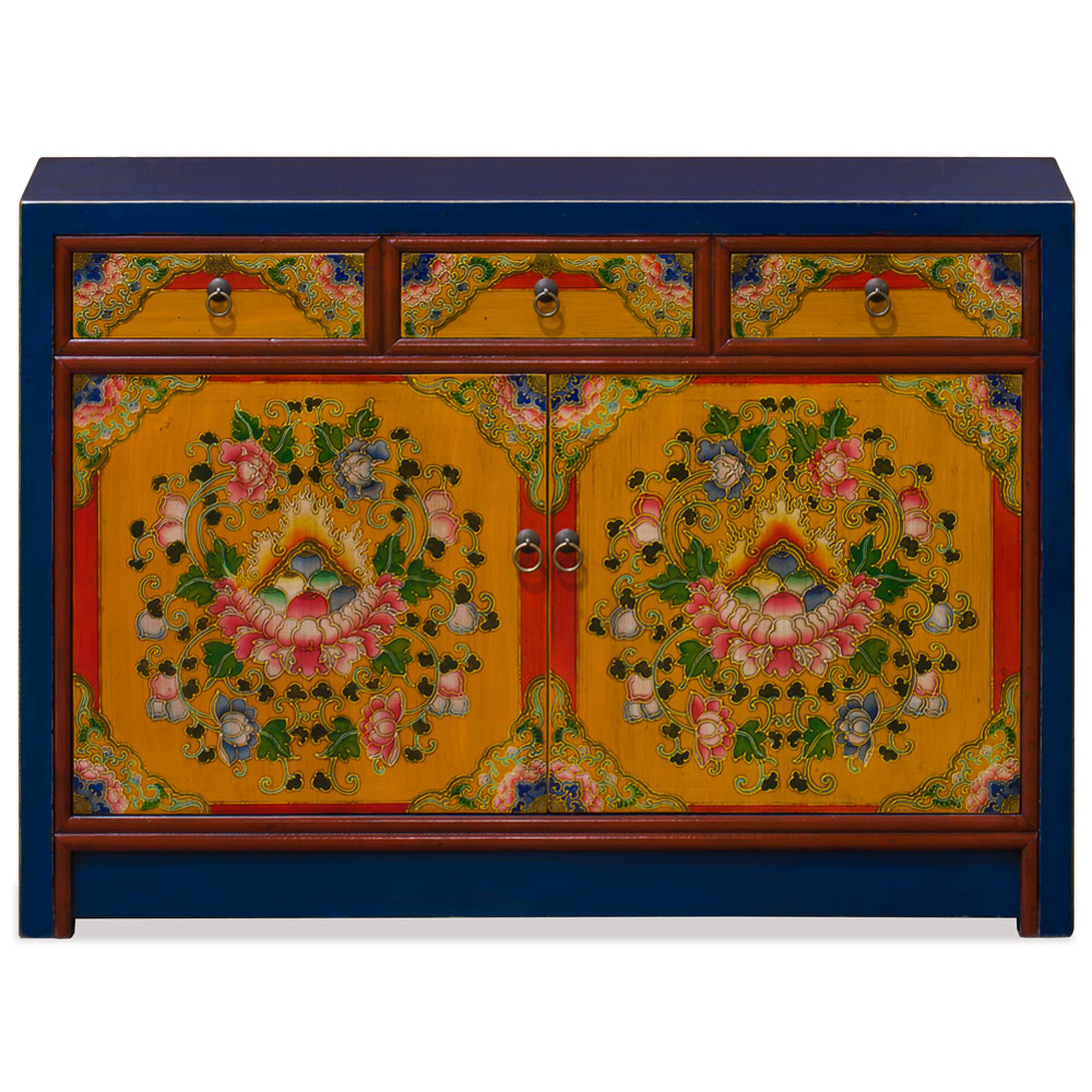 Elmwood Tibetan Wish Granting Jewel Motif Cabinet