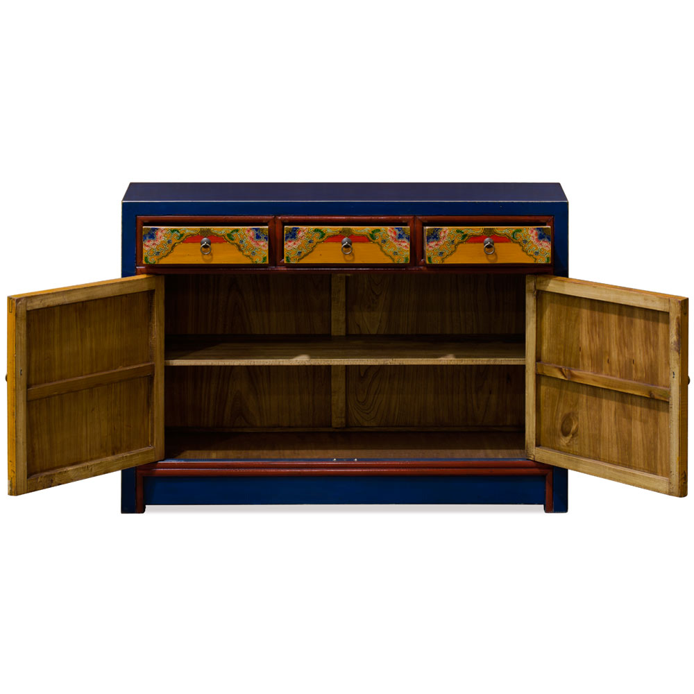 Elmwood Tibetan Wish Granting Jewel Motif Cabinet