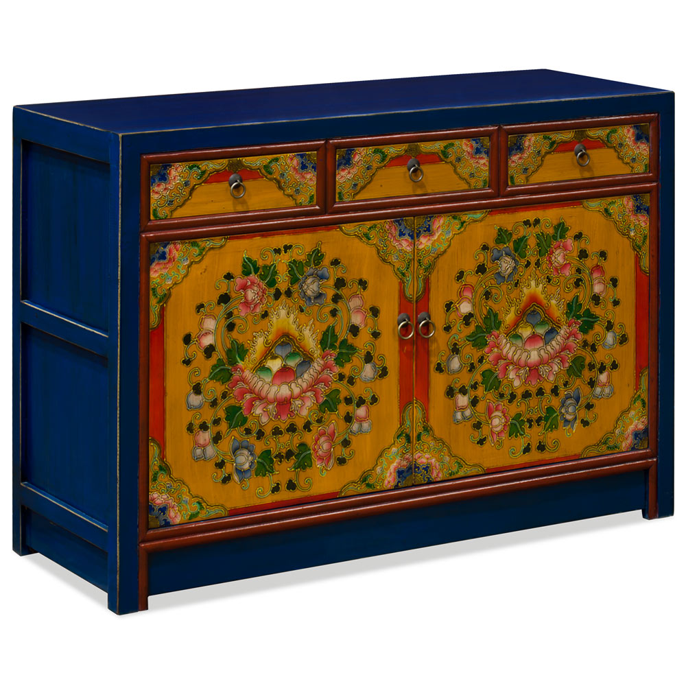 Elmwood Tibetan Wish Granting Jewel Motif Cabinet