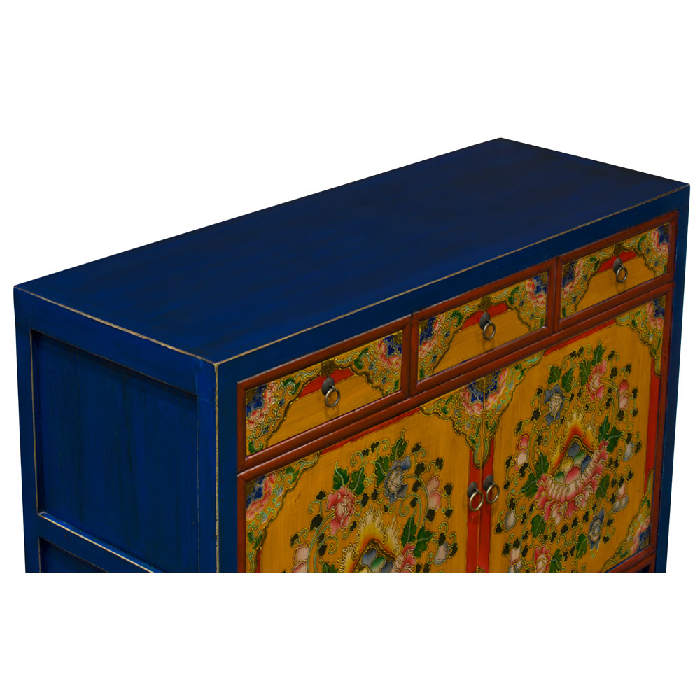 Elmwood Tibetan Wish Granting Jewel Motif Cabinet