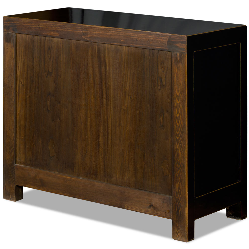 Distressed Black Elmwood Ming Style Asian Cabinet with Glass Doors