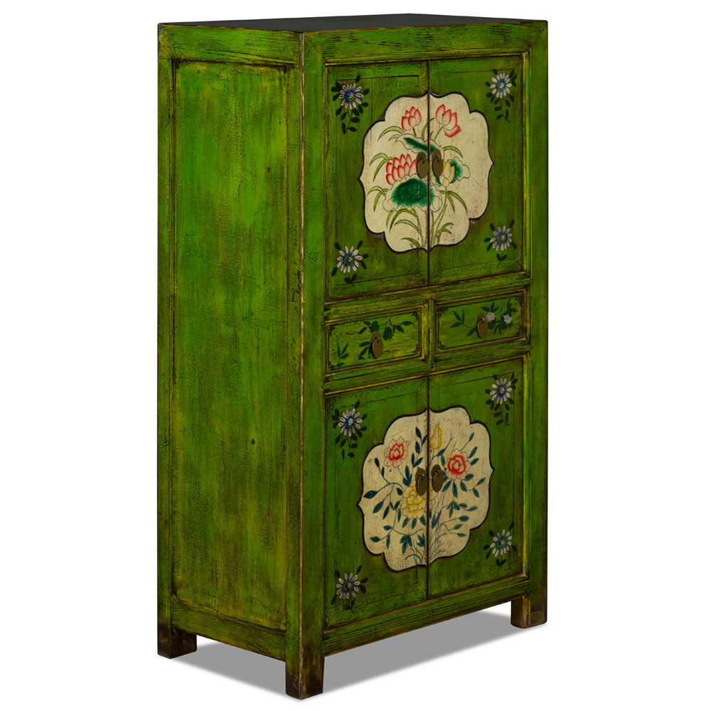 Su Chow Green Elmwood Oriental Tall Storage Cabinet